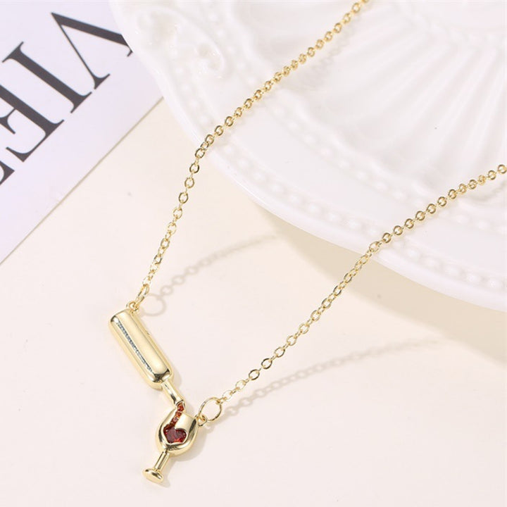 Wine Cup Pendant Clavicle Necklace Elegant Copper Heart Rhinestone Women Necklace Party Jewelry Image 3