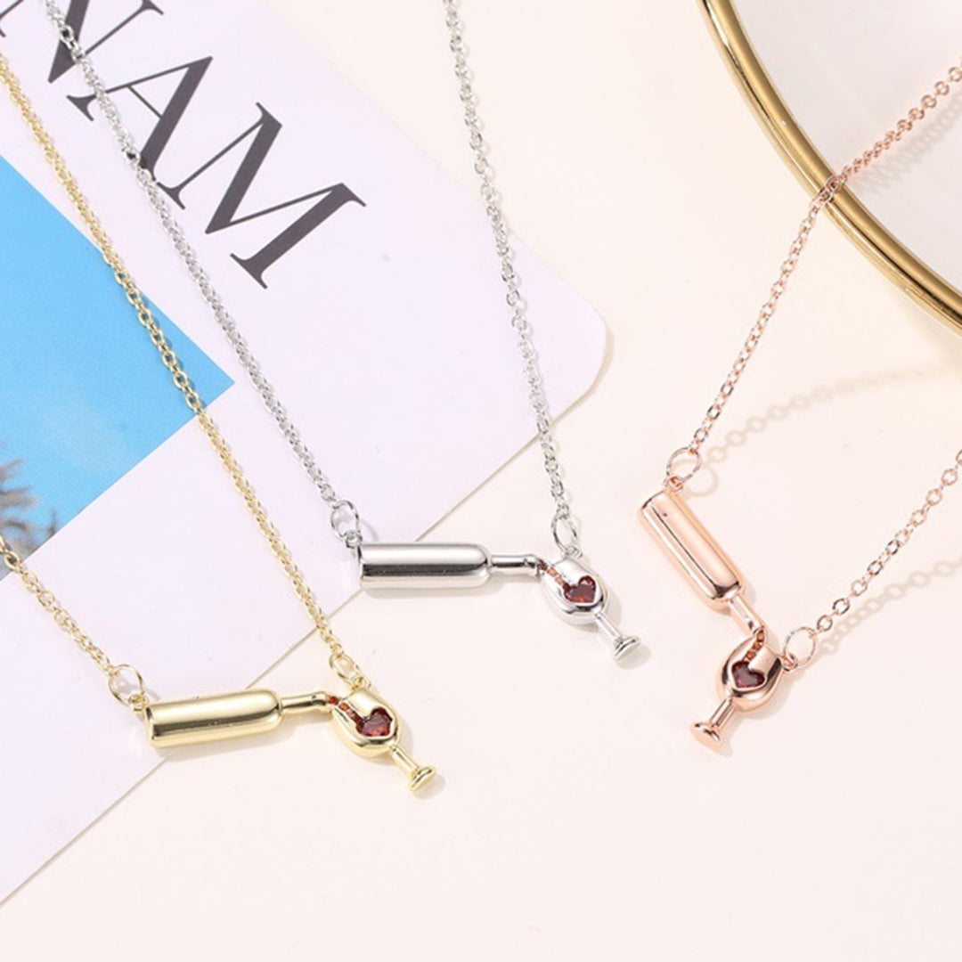 Wine Cup Pendant Clavicle Necklace Elegant Copper Heart Rhinestone Women Necklace Party Jewelry Image 4