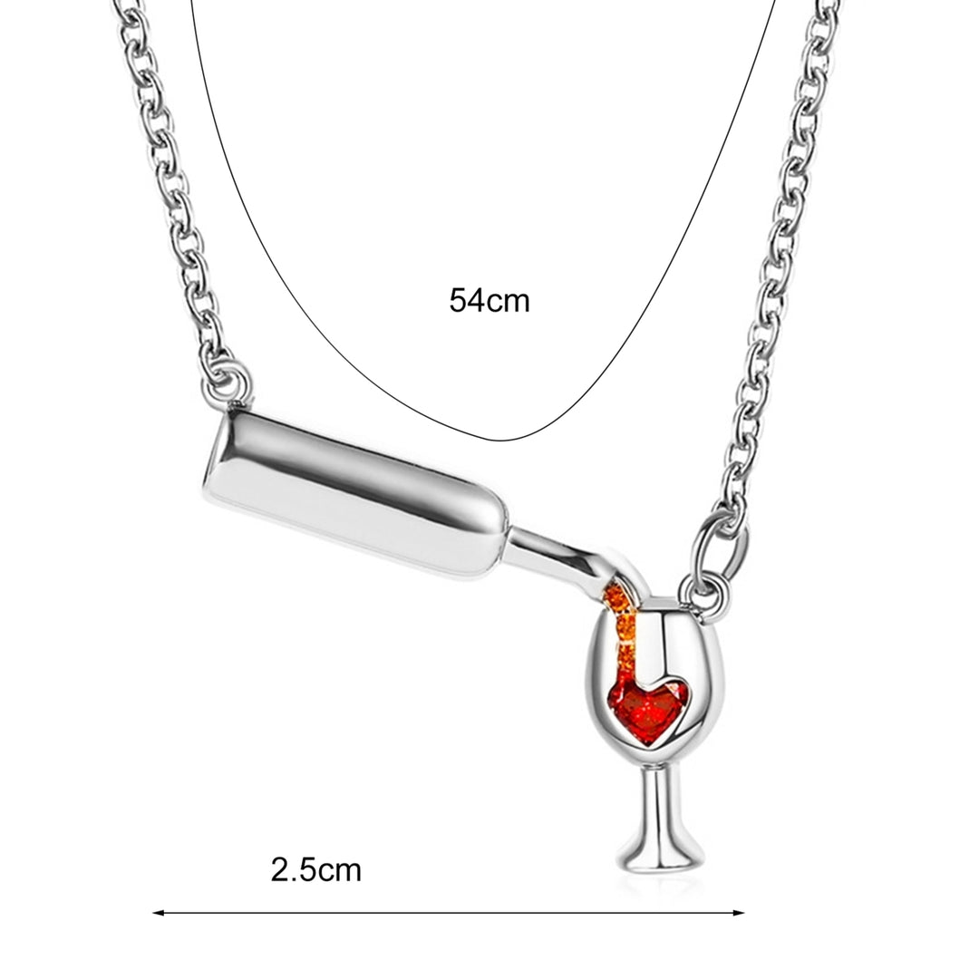 Wine Cup Pendant Clavicle Necklace Elegant Copper Heart Rhinestone Women Necklace Party Jewelry Image 4