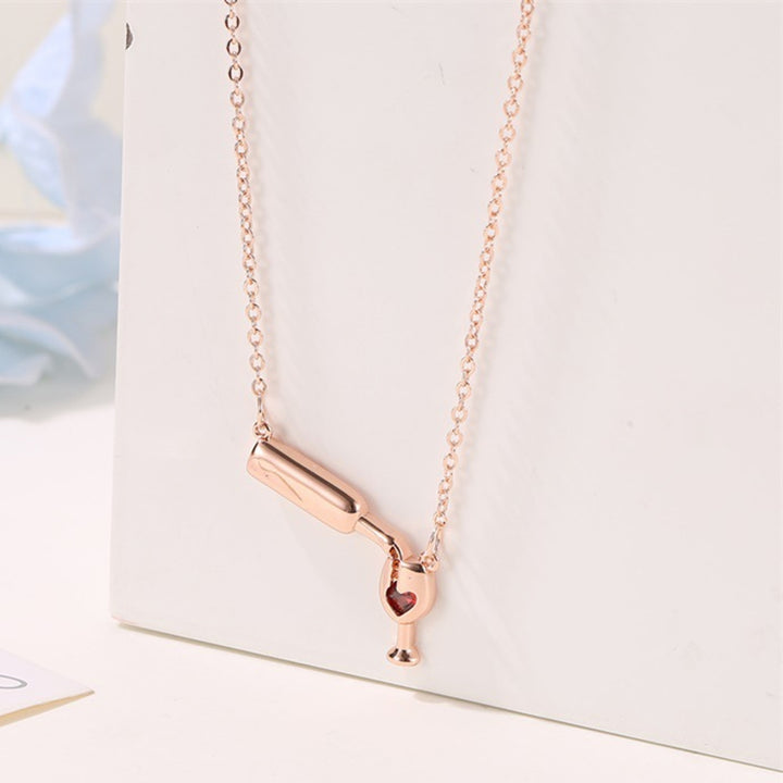 Wine Cup Pendant Clavicle Necklace Elegant Copper Heart Rhinestone Women Necklace Party Jewelry Image 6