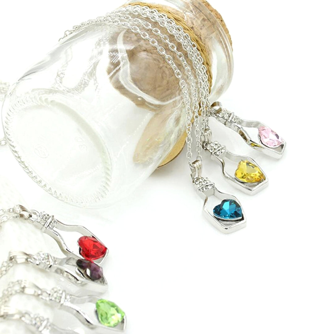 Necklace Scratch-resistant Minimalistic Alloy Heart-shaped Faux Crystal Bottle Choker Pendant Chain Women Gift Image 11