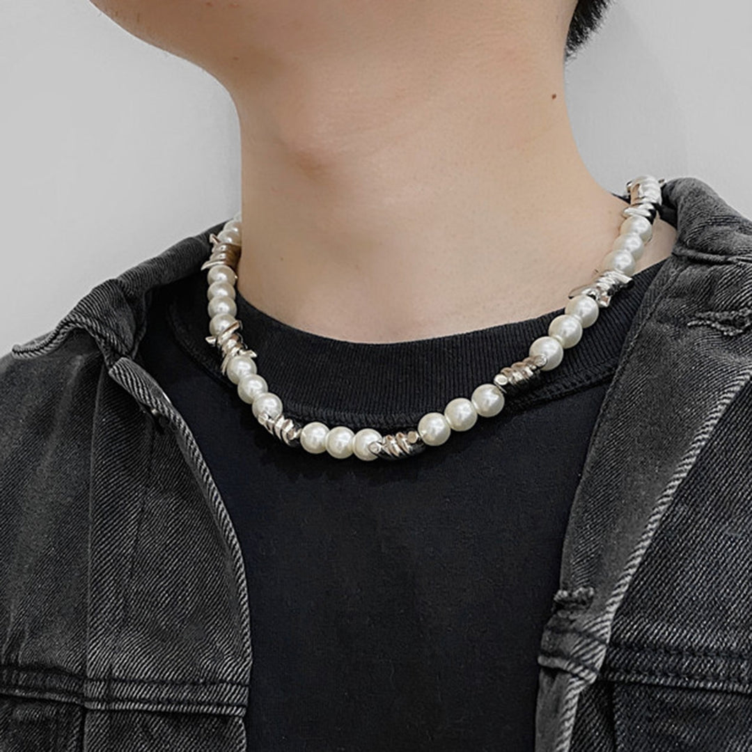 Couple Necklace Eye-catching Anti-fade Alloy Shiny Imitation Pearl Stylish Necklace for Women Image 2