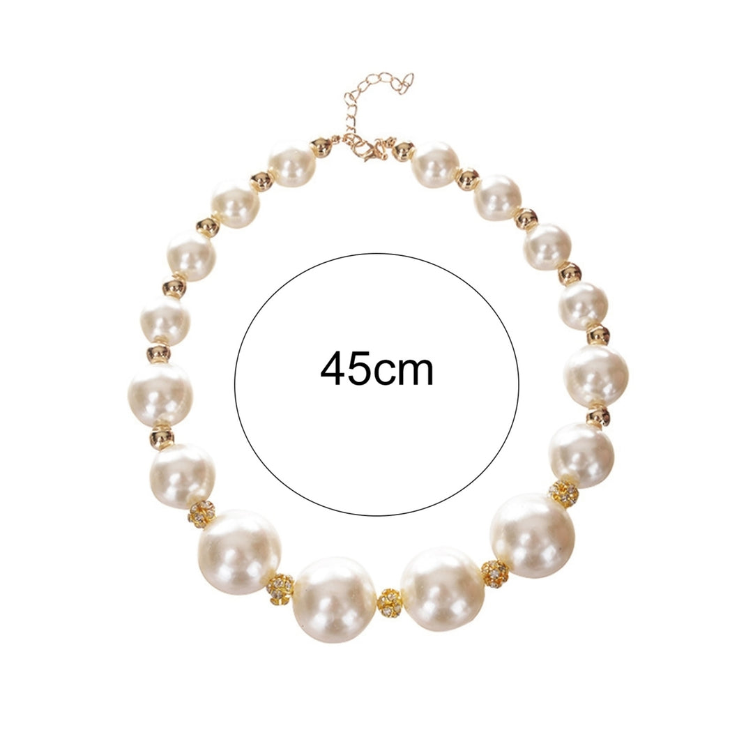 Faux Pearl Rhinestone Women Necklace Alloy Round Short Type Necklace for Valentine Day Image 4