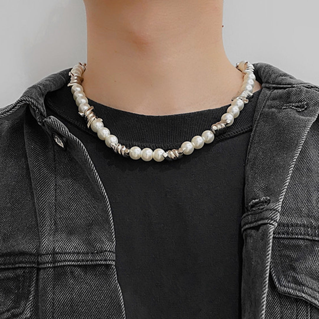 Couple Necklace Eye-catching Anti-fade Alloy Shiny Imitation Pearl Stylish Necklace for Women Image 3