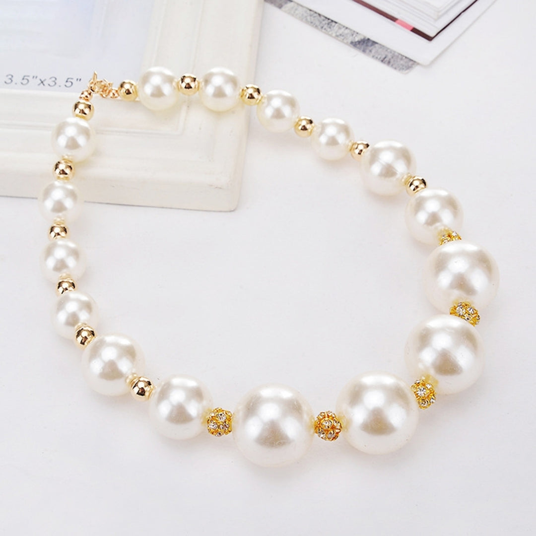 Faux Pearl Rhinestone Women Necklace Alloy Round Short Type Necklace for Valentine Day Image 6