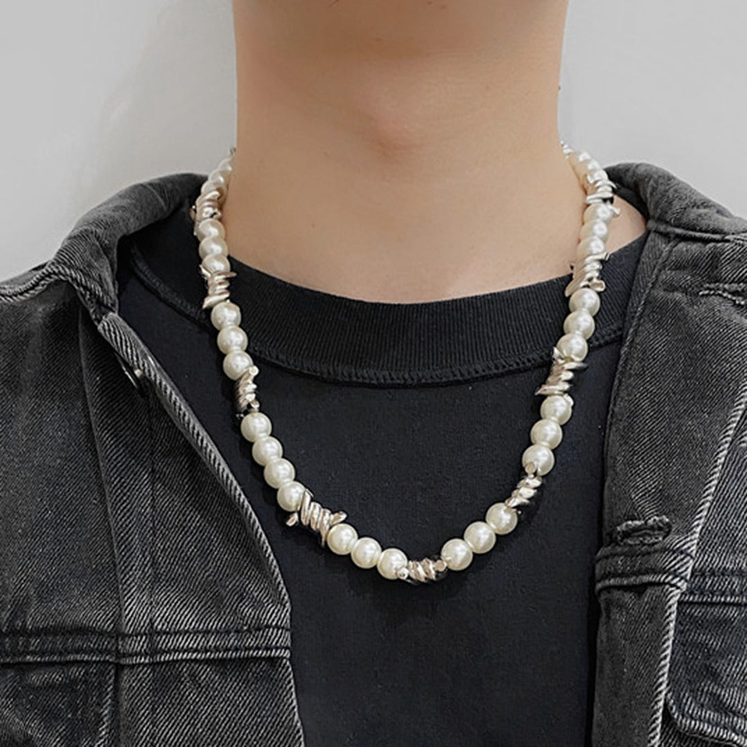 Couple Necklace Eye-catching Anti-fade Alloy Shiny Imitation Pearl Stylish Necklace for Women Image 6