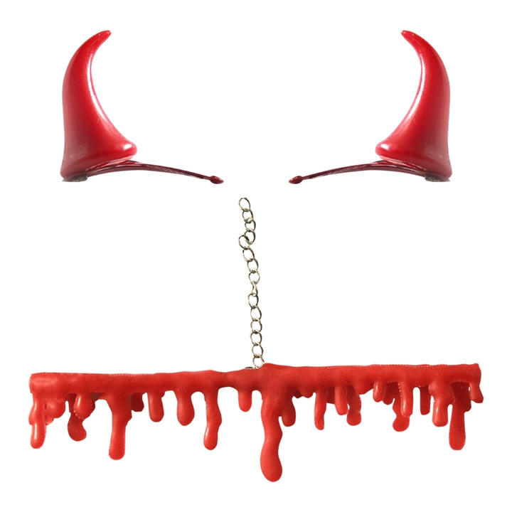 2Pcs Dripping Blood Necklace Small Demon Devil Horn Hair Clips Funny Halloween Hairpins Horrible Necklace Cosplay Image 2