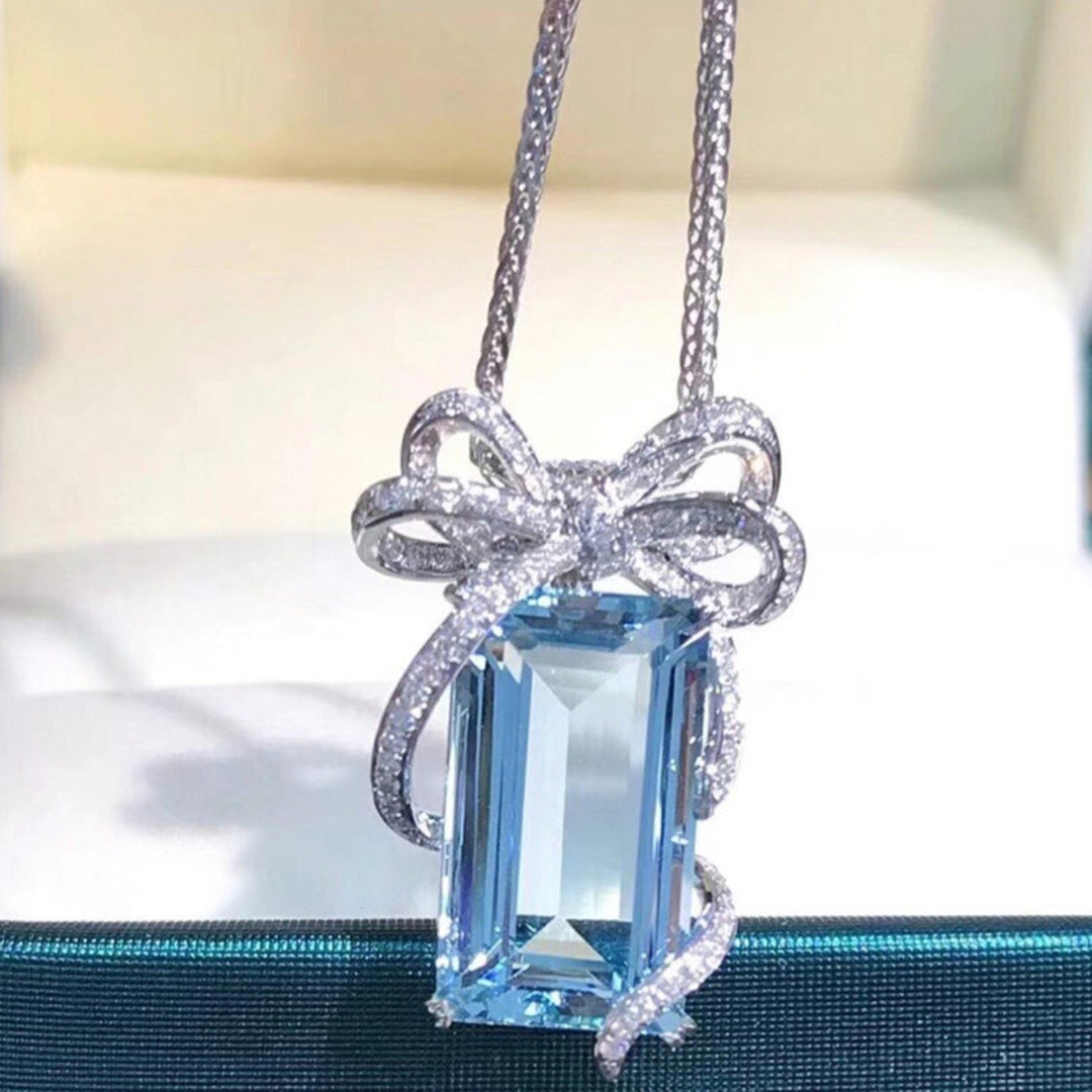 Women Necklace Bow Cubic Zirconia Jewelry All Match Long Lasting Shiny Clavicle Chain for Party Image 7