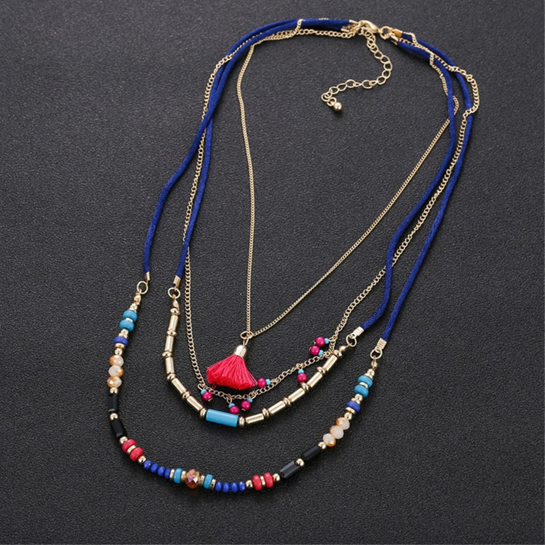 Women Necklace Tassel Pendant Beaded Jewelry Multilayer Colorful Necklace for Vacation Image 1