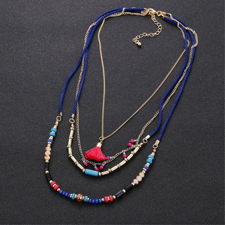 Women Necklace Tassel Pendant Beaded Jewelry Multilayer Colorful Necklace for Vacation Image 1