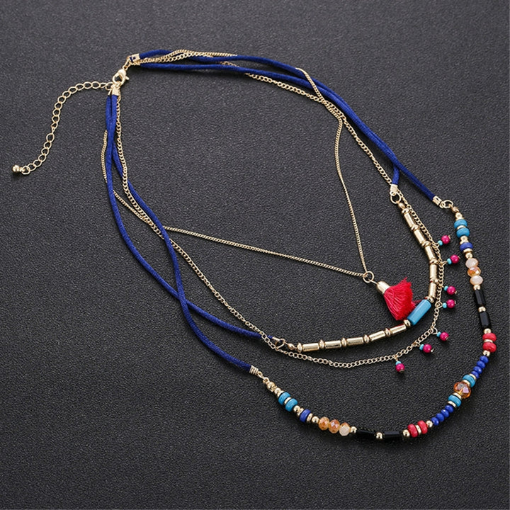 Women Necklace Tassel Pendant Beaded Jewelry Multilayer Colorful Necklace for Vacation Image 2