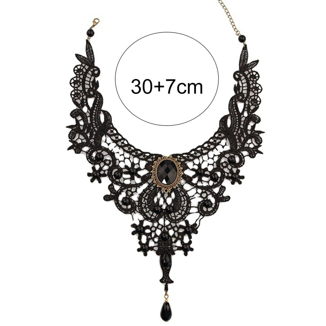 Women Necklace Lace Beads Black Hollow Out Adjustable Choker Necklace for Party Image 4