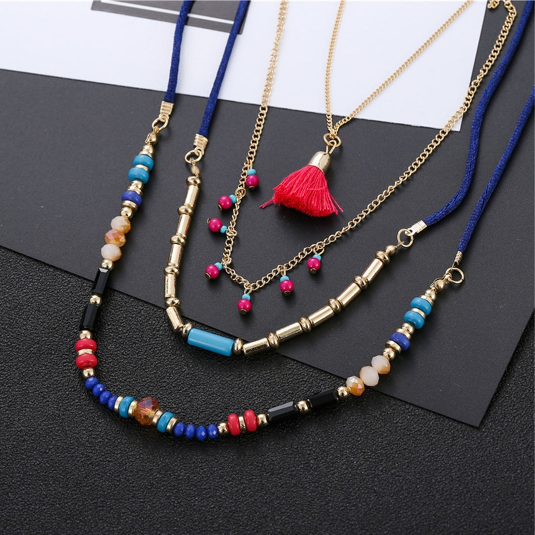 Women Necklace Tassel Pendant Beaded Jewelry Multilayer Colorful Necklace for Vacation Image 3