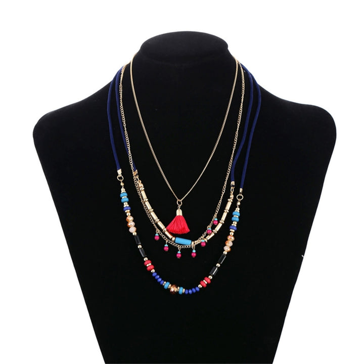 Women Necklace Tassel Pendant Beaded Jewelry Multilayer Colorful Necklace for Vacation Image 4