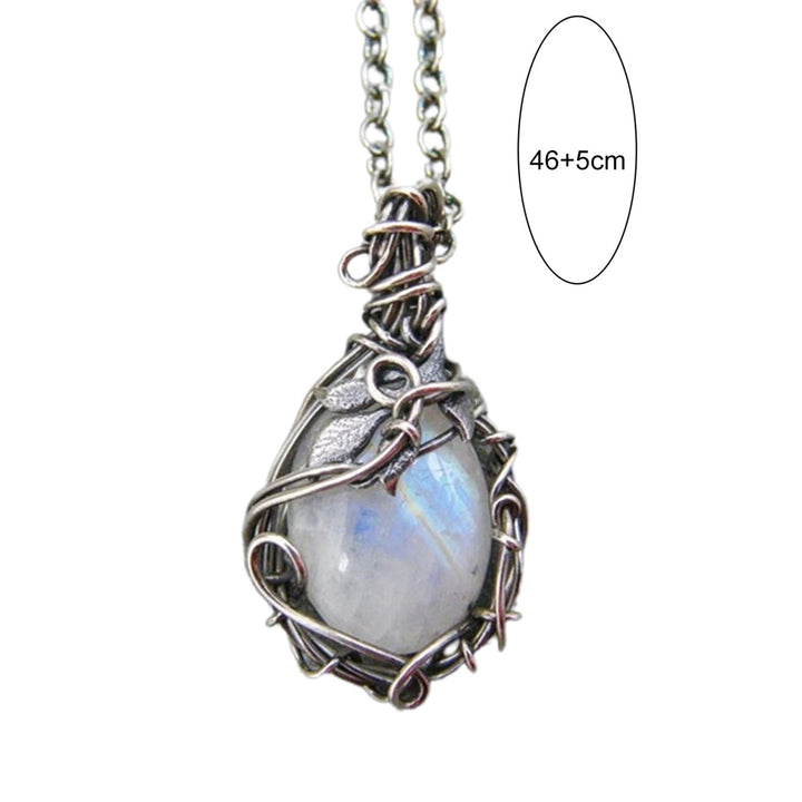 Clavicle Necklace Extension Chain Leaf Print Fine Workmanship Faux Moonstone Pendant Charm Necklace for Women Image 4