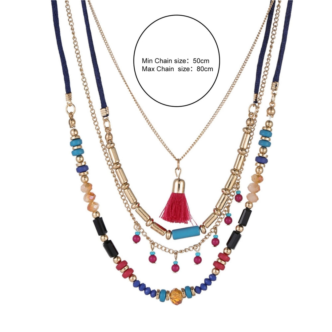 Women Necklace Tassel Pendant Beaded Jewelry Multilayer Colorful Necklace for Vacation Image 4