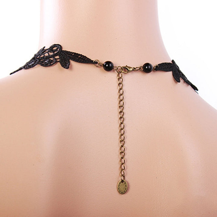 Women Necklace Lace Beads Black Hollow Out Adjustable Choker Necklace for Party Image 8