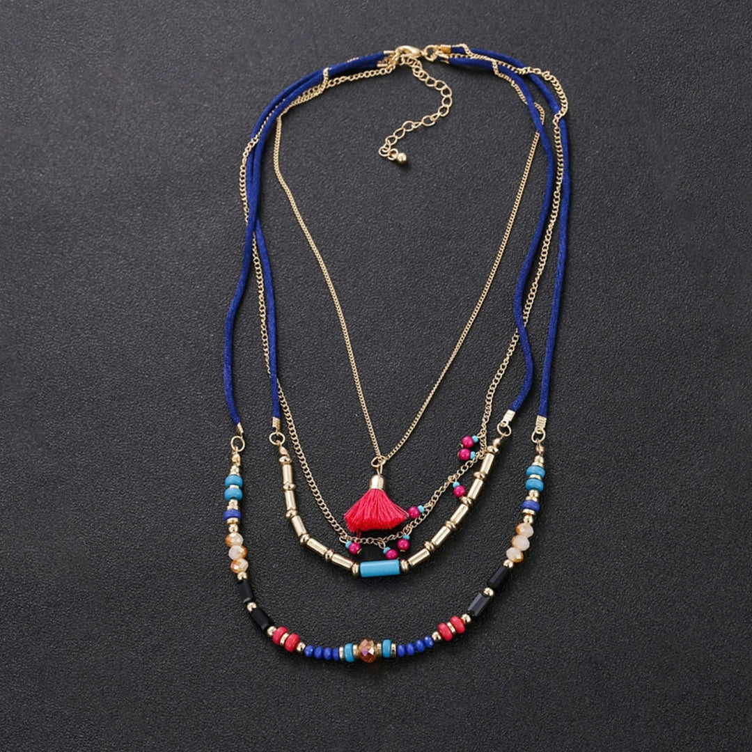 Women Necklace Tassel Pendant Beaded Jewelry Multilayer Colorful Necklace for Vacation Image 6