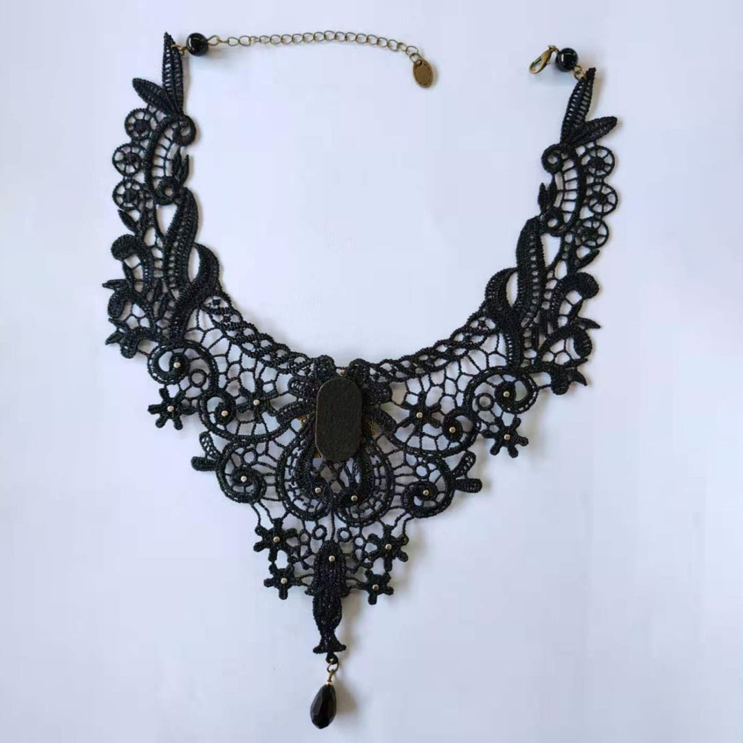 Women Necklace Lace Beads Black Hollow Out Adjustable Choker Necklace for Party Image 9