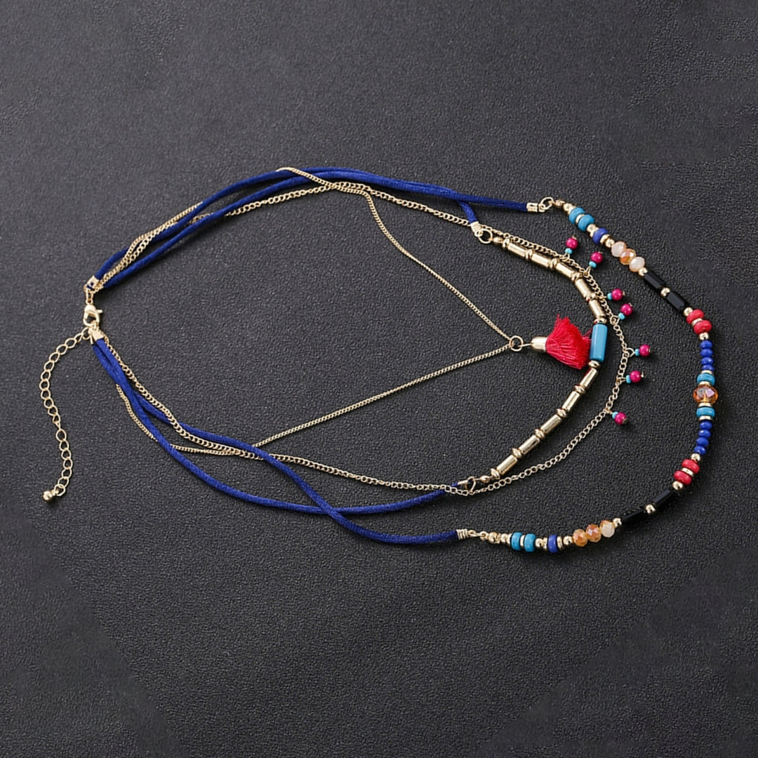 Women Necklace Tassel Pendant Beaded Jewelry Multilayer Colorful Necklace for Vacation Image 7