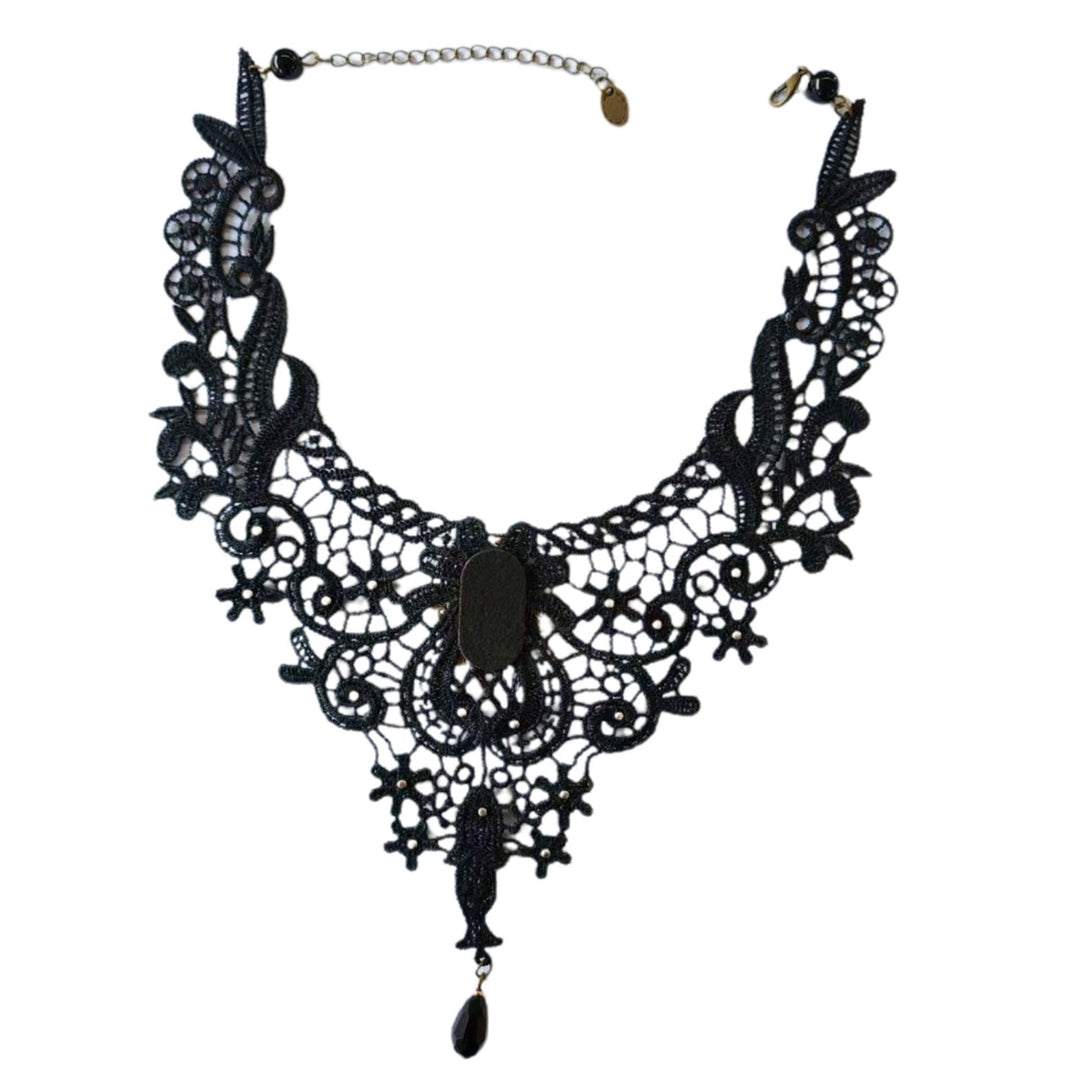 Women Necklace Lace Beads Black Hollow Out Adjustable Choker Necklace for Party Image 11