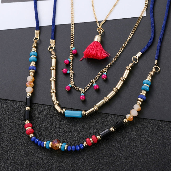 Women Necklace Tassel Pendant Beaded Jewelry Multilayer Colorful Necklace for Vacation Image 8