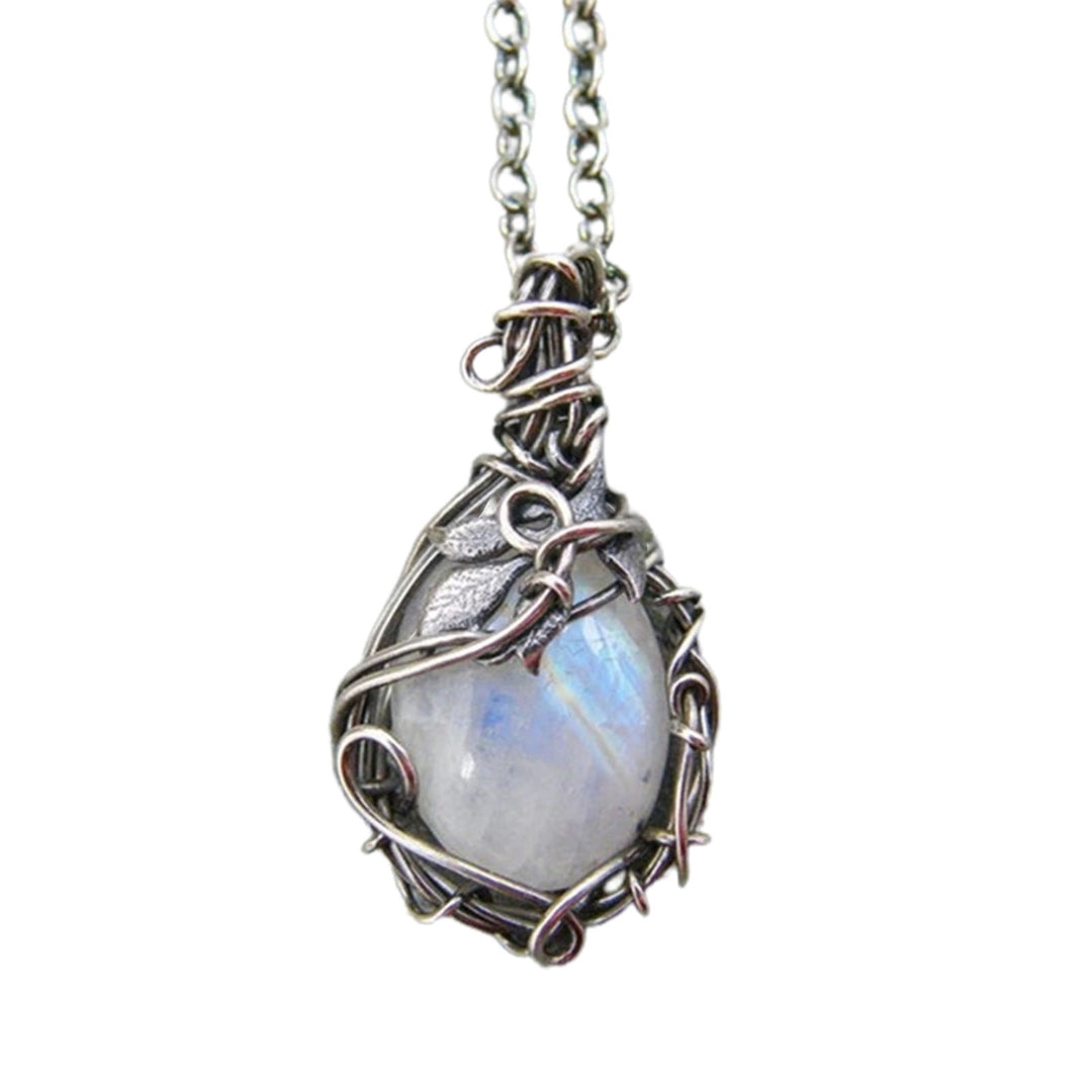 Clavicle Necklace Extension Chain Leaf Print Fine Workmanship Faux Moonstone Pendant Charm Necklace for Women Image 10