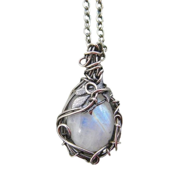 Clavicle Necklace Extension Chain Leaf Print Fine Workmanship Faux Moonstone Pendant Charm Necklace for Women Image 10