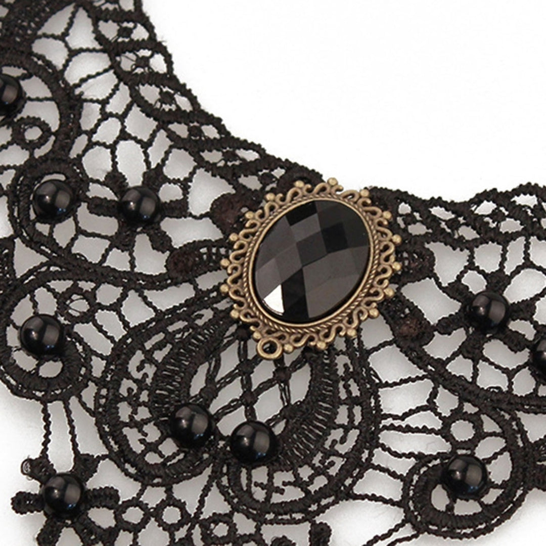 Women Necklace Lace Beads Black Hollow Out Adjustable Choker Necklace for Party Image 12