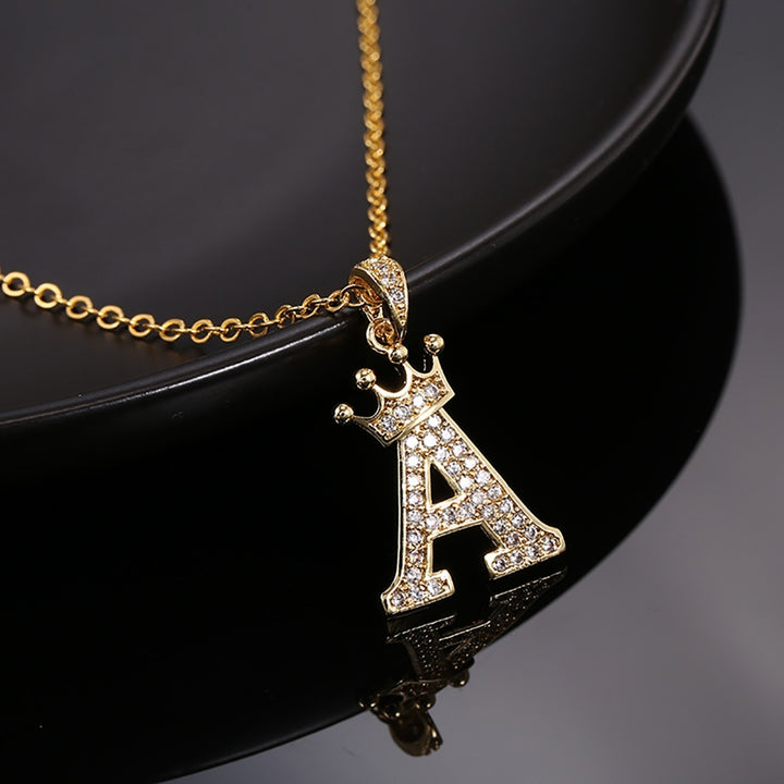 Letter Necklace Rhinestone Crown Letter Pendant Adjustable Chain Women Necklace for Gift Image 1