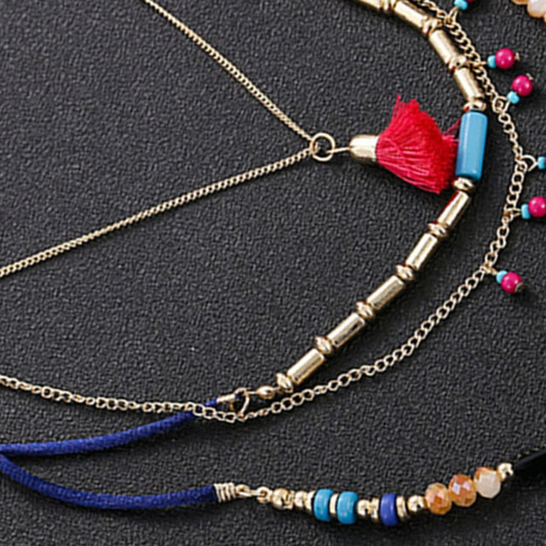 Women Necklace Tassel Pendant Beaded Jewelry Multilayer Colorful Necklace for Vacation Image 10