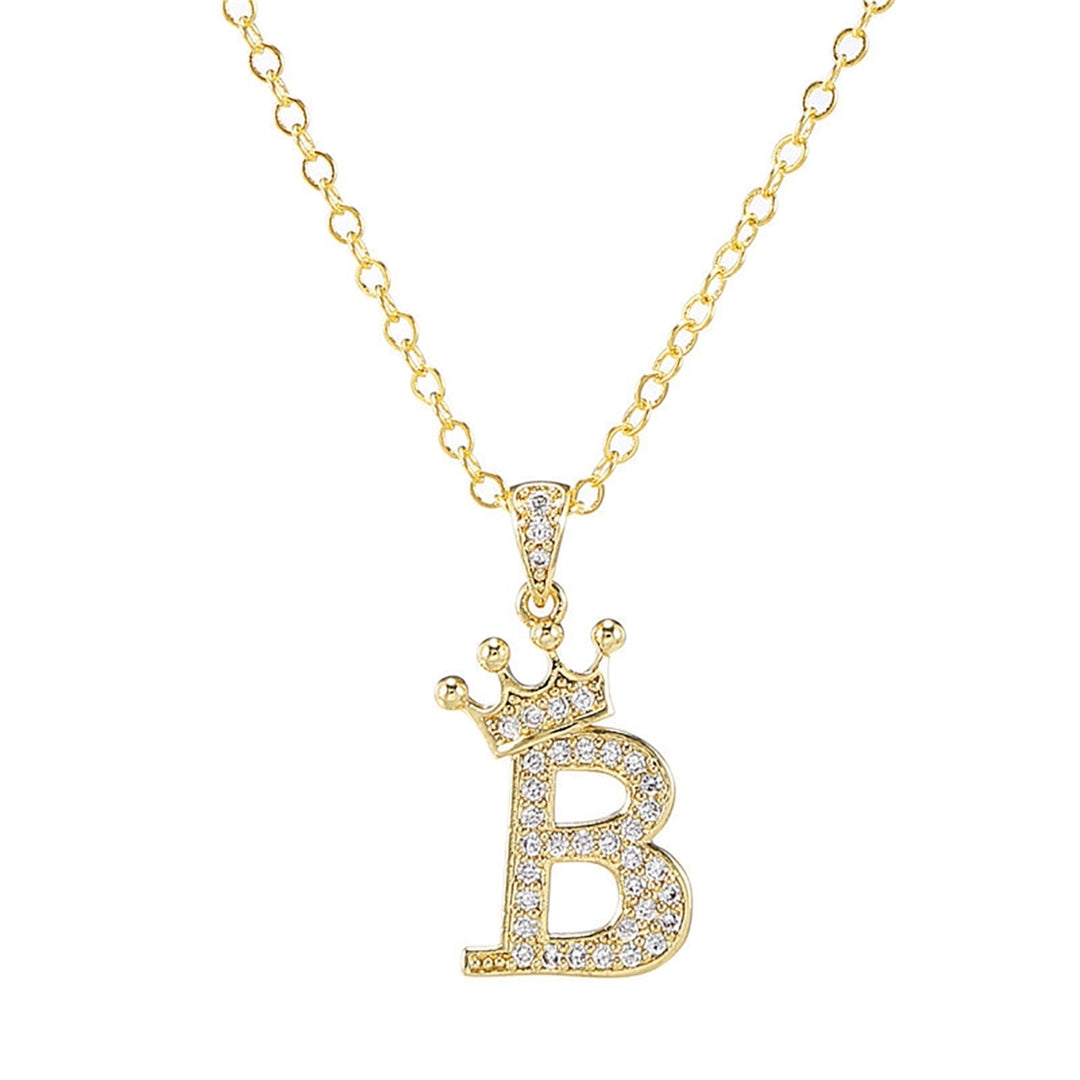 Letter Necklace Rhinestone Crown Letter Pendant Adjustable Chain Women Necklace for Gift Image 3