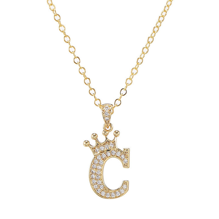 Letter Necklace Rhinestone Crown Letter Pendant Adjustable Chain Women Necklace for Gift Image 4