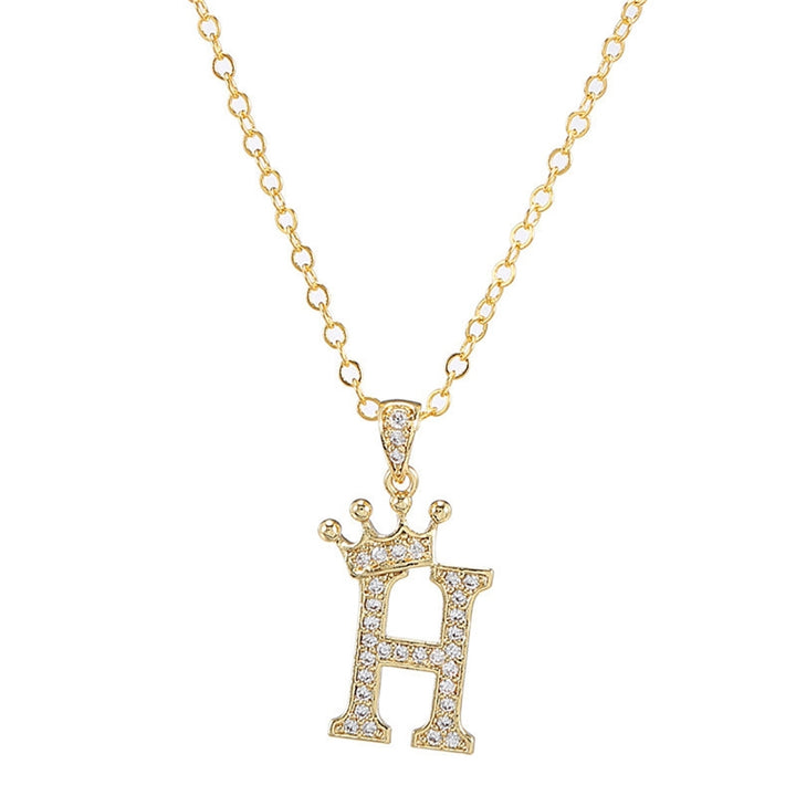 Letter Necklace Rhinestone Crown Letter Pendant Adjustable Chain Women Necklace for Gift Image 4