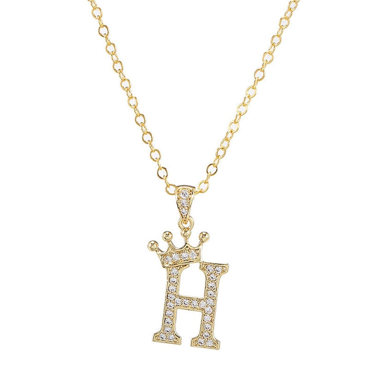 Letter Necklace Rhinestone Crown Letter Pendant Adjustable Chain Women Necklace for Gift Image 1