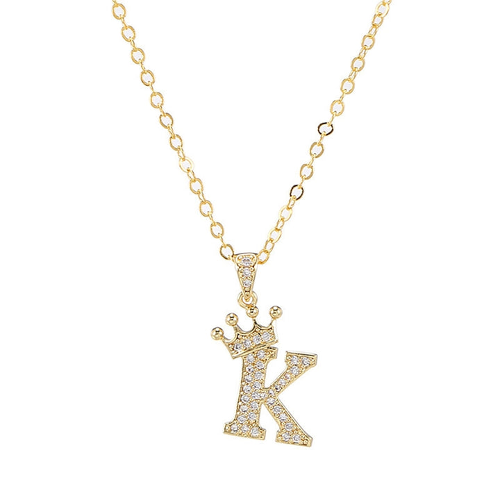 Letter Necklace Rhinestone Crown Letter Pendant Adjustable Chain Women Necklace for Gift Image 6