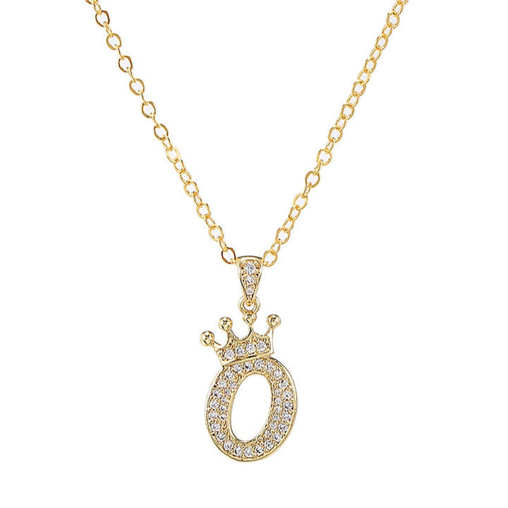 Letter Necklace Rhinestone Crown Letter Pendant Adjustable Chain Women Necklace for Gift Image 7