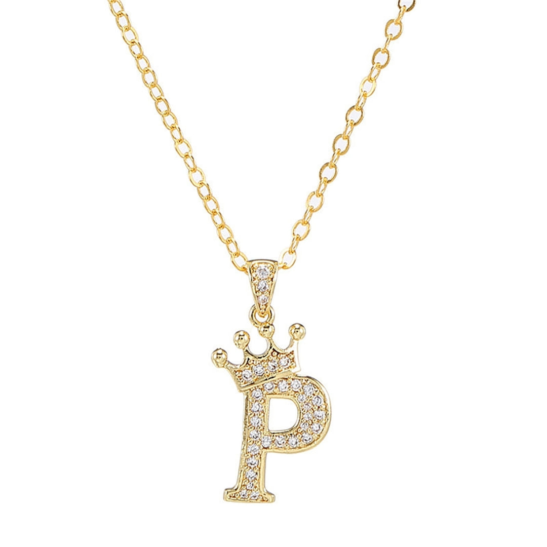 Letter Necklace Rhinestone Crown Letter Pendant Adjustable Chain Women Necklace for Gift Image 8