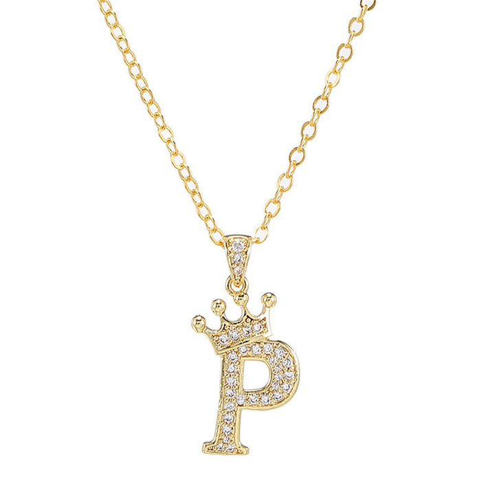 Letter Necklace Rhinestone Crown Letter Pendant Adjustable Chain Women Necklace for Gift Image 8