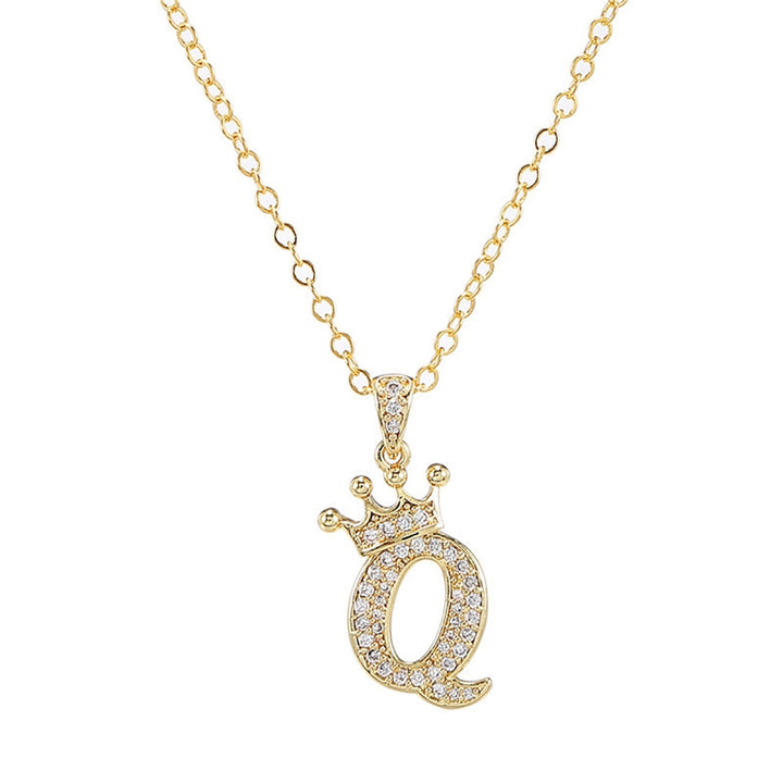 Letter Necklace Rhinestone Crown Letter Pendant Adjustable Chain Women Necklace for Gift Image 9