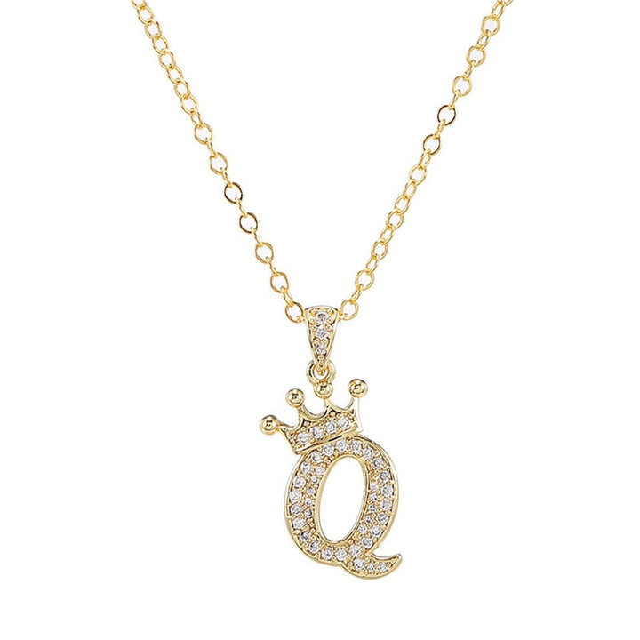 Letter Necklace Rhinestone Crown Letter Pendant Adjustable Chain Women Necklace for Gift Image 1