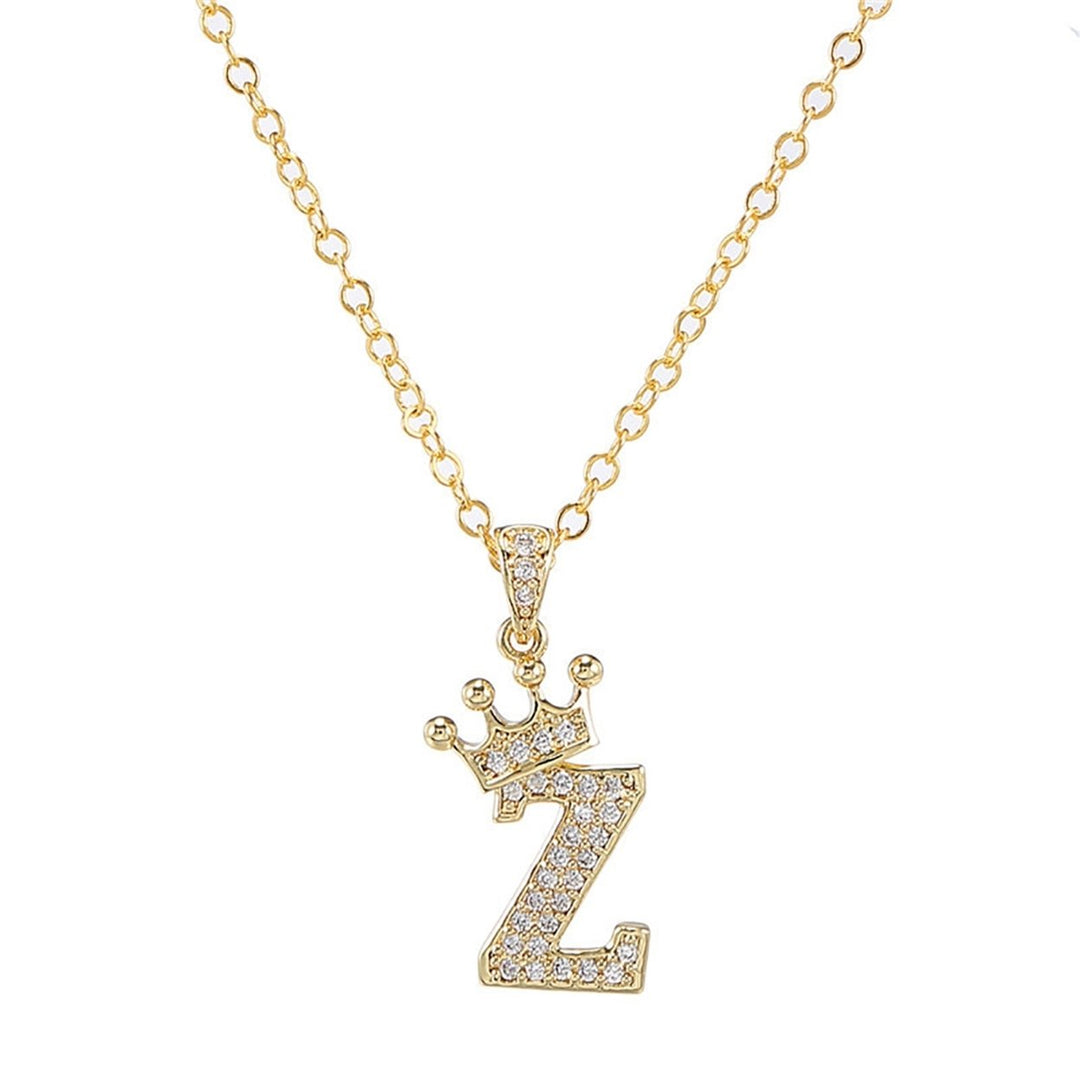 Letter Necklace Rhinestone Crown Letter Pendant Adjustable Chain Women Necklace for Gift Image 10