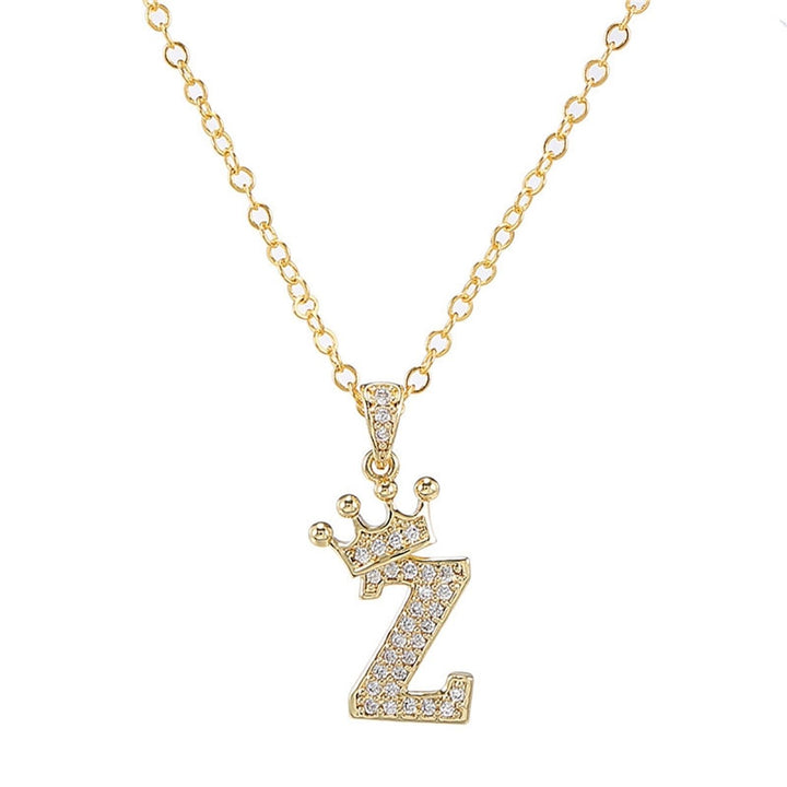 Letter Necklace Rhinestone Crown Letter Pendant Adjustable Chain Women Necklace for Gift Image 1