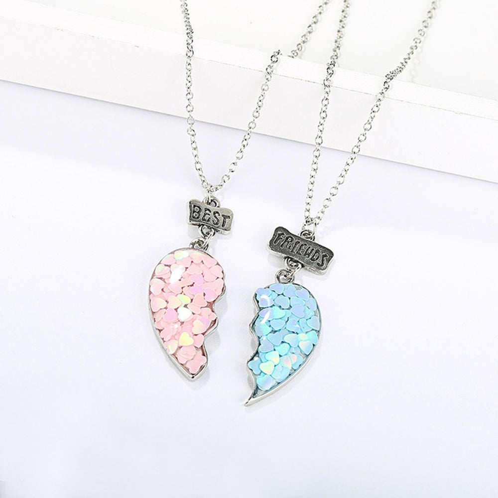 2Pcs Couple Necklaces Sequin Stitching Heart Broken Jewelry Shiny All Match Necklaces Bracelets Jewelry Gifts Image 2