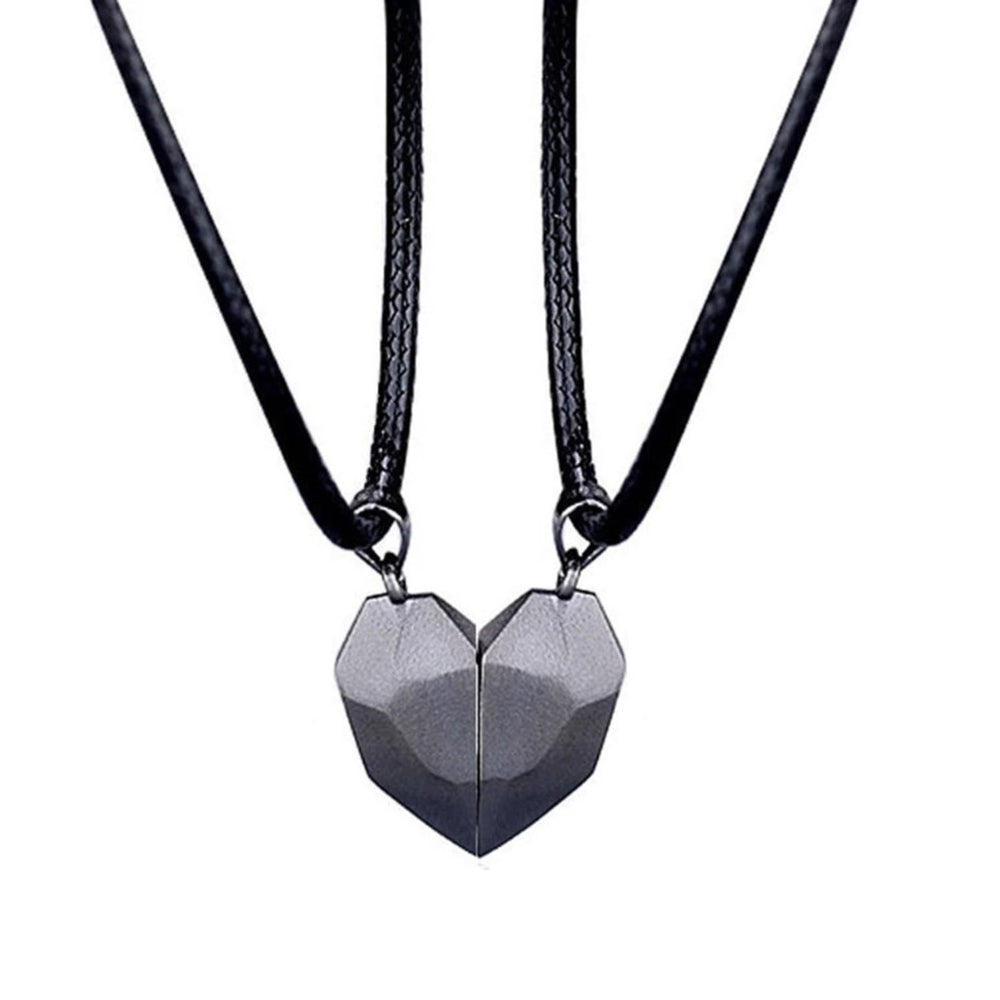 2 Pcs Matching Necklace Magnetic Geometric Creative Unisex Memorial Meaningful His-and-hers Necklace for Couple Image 2