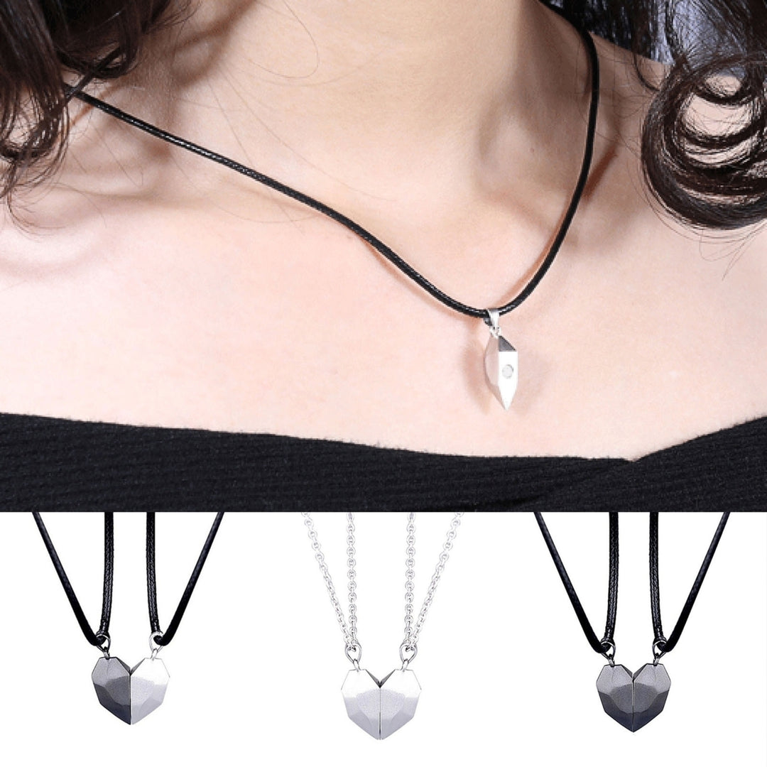 2 Pcs Matching Necklace Magnetic Geometric Creative Unisex Memorial Meaningful His-and-hers Necklace for Couple Image 4