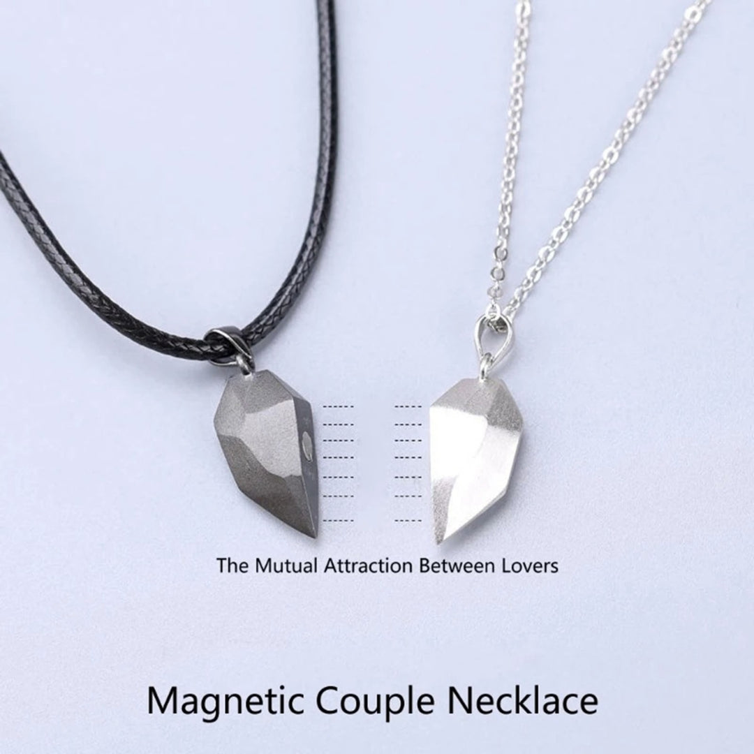 2 Pcs Matching Necklace Magnetic Geometric Creative Unisex Memorial Meaningful His-and-hers Necklace for Couple Image 11