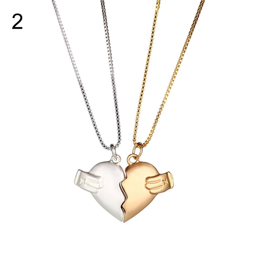 1 Pair Heart-Shaped Pendant Matching Necklace with Magnet Alloy Comfortable Wear Couples Necklace for Daily Wear Image 3