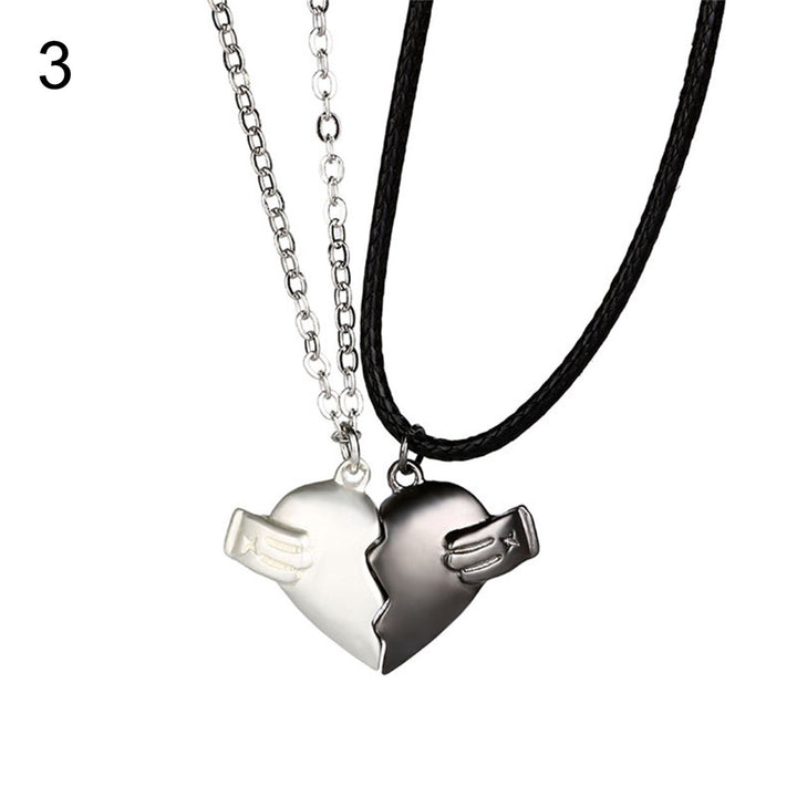 1 Pair Heart-Shaped Pendant Matching Necklace with Magnet Alloy Comfortable Wear Couples Necklace for Daily Wear Image 1