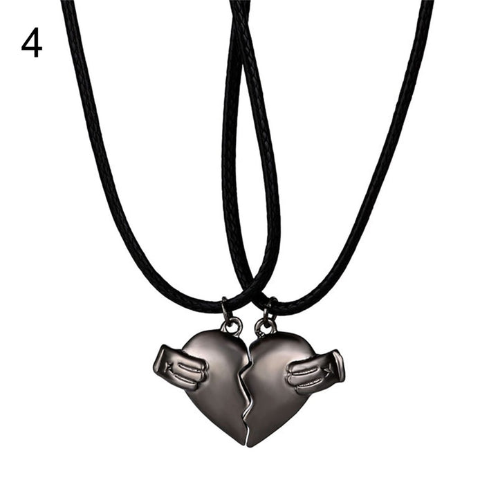 1 Pair Heart-Shaped Pendant Matching Necklace with Magnet Alloy Comfortable Wear Couples Necklace for Daily Wear Image 1